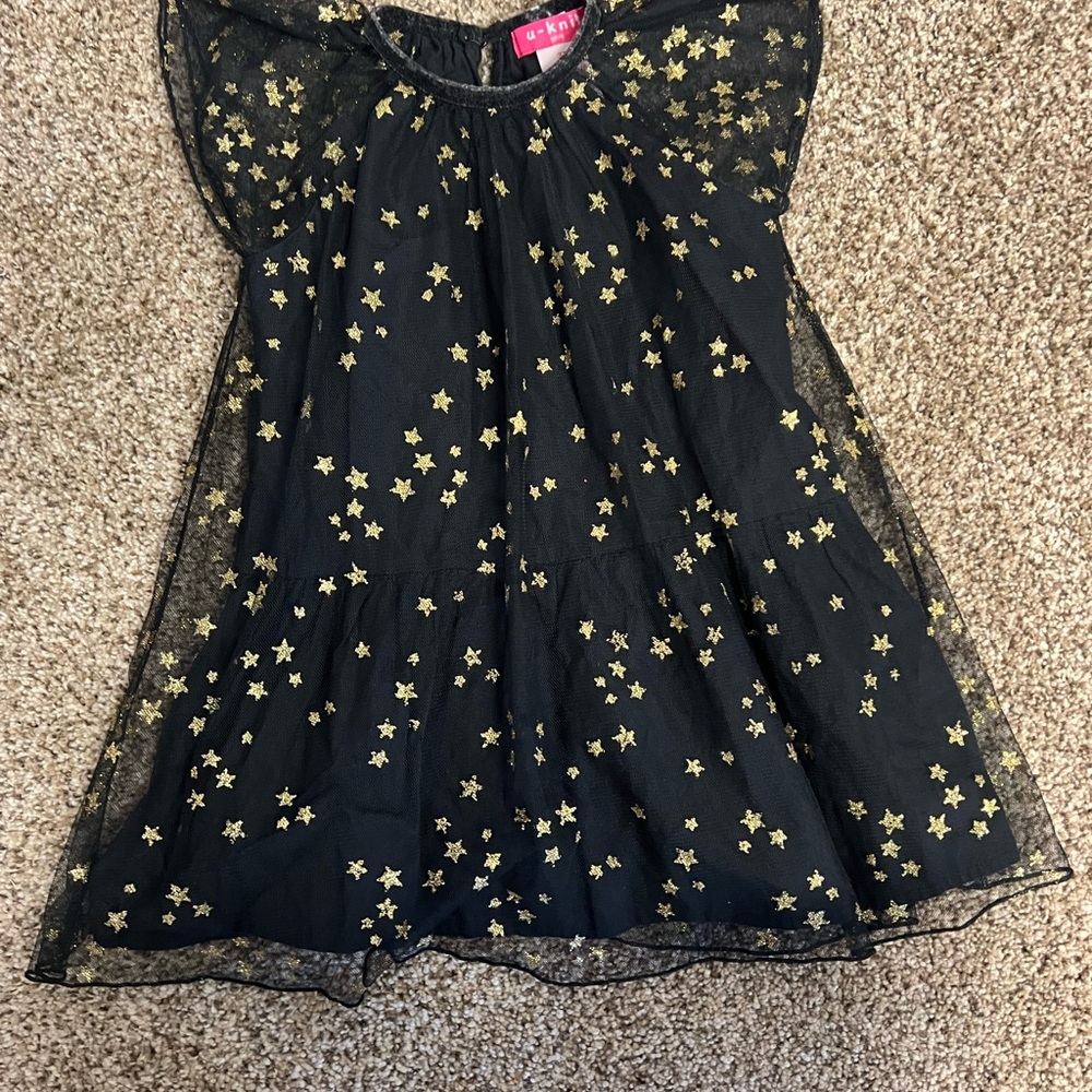 Cat & Jack Black and Gold Babydoll Dress with Flutter Sleeves